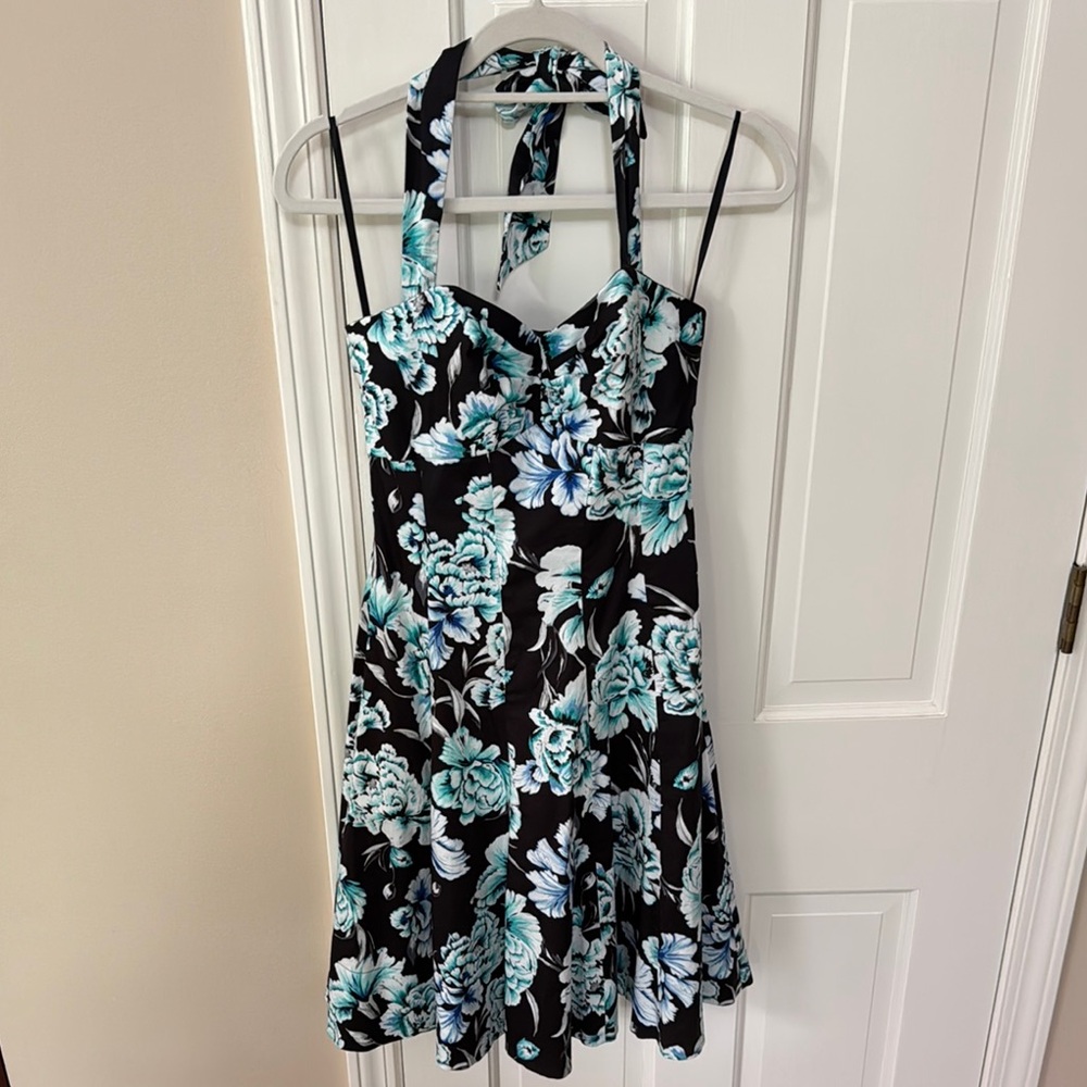 White House Black Market Black and Blue Floral Dress